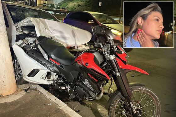 A jornalista Angélica Gomes (em detalhe), que foi agredida ao cobrir acidente causado por PM