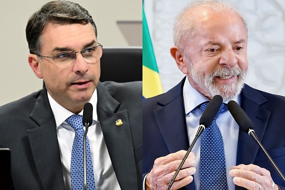 Os presidenciáveis Flávio Bolsonaro e Lula, que devem disputar o Palácio do Planalto